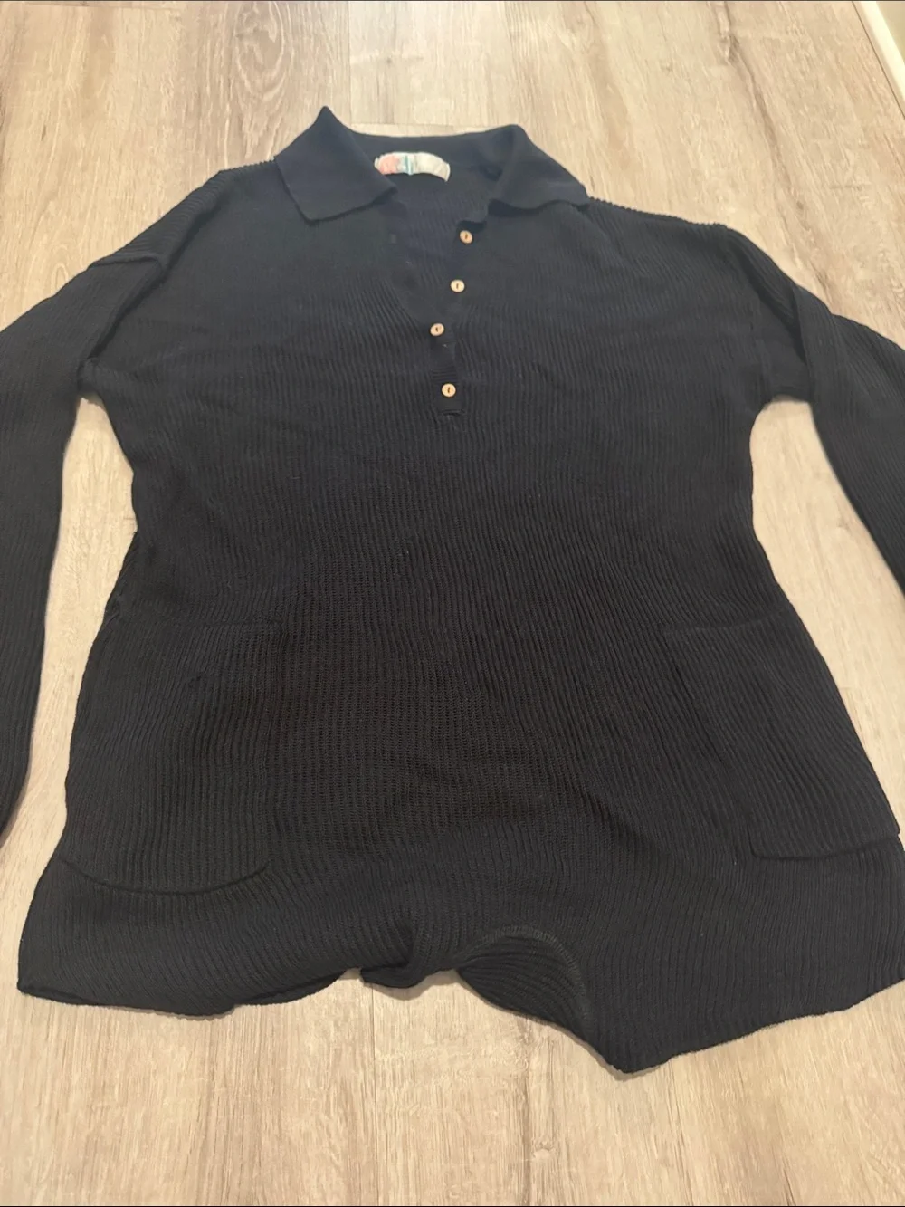Free People Black Ribbed Polo Romper